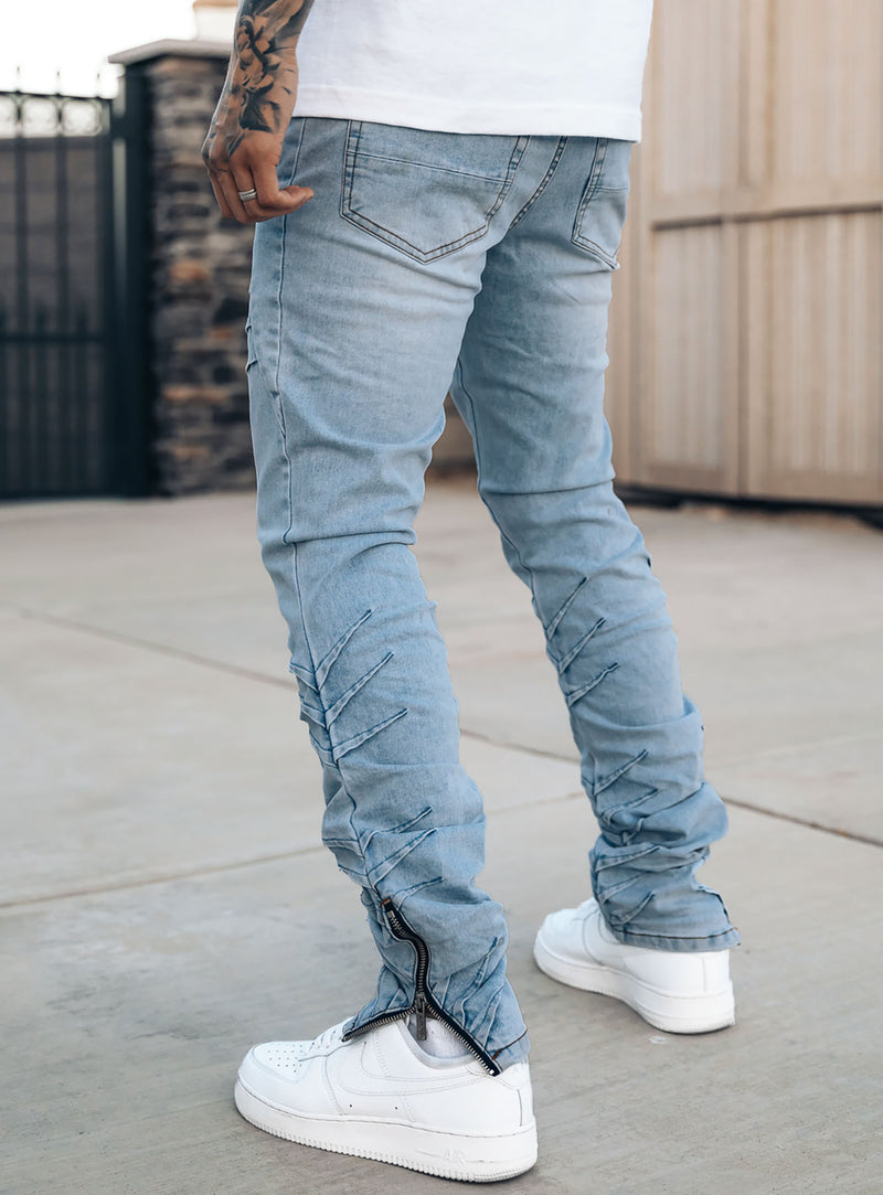 Wrinkled Track Jeans in Blue