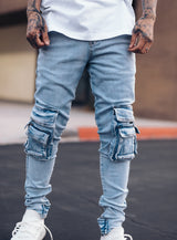 Cargo Jeans V4 in Washed Light Blue
