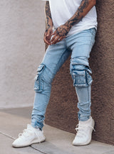 Cargo Jeans V4 in Washed Light Blue