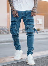 Revolution Cargo Jeans in Aqua Blue