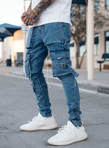 Revolution Cargo Jeans in Aqua Blue