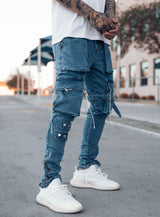 Revolution Cargo Jeans in Aqua Blue
