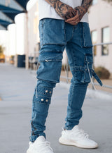 Revolution Cargo Jeans in Aqua Blue