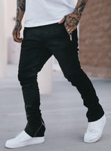Stacked Track Jeans V1 in Jet Black