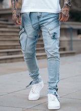Constructed Cargo Jeans in Blue