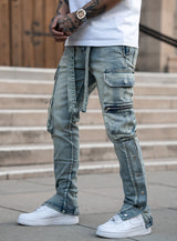 Snap Cargo Jeans in Sand Blue