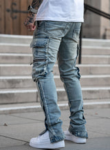 Snap Cargo Jeans in Sand Blue