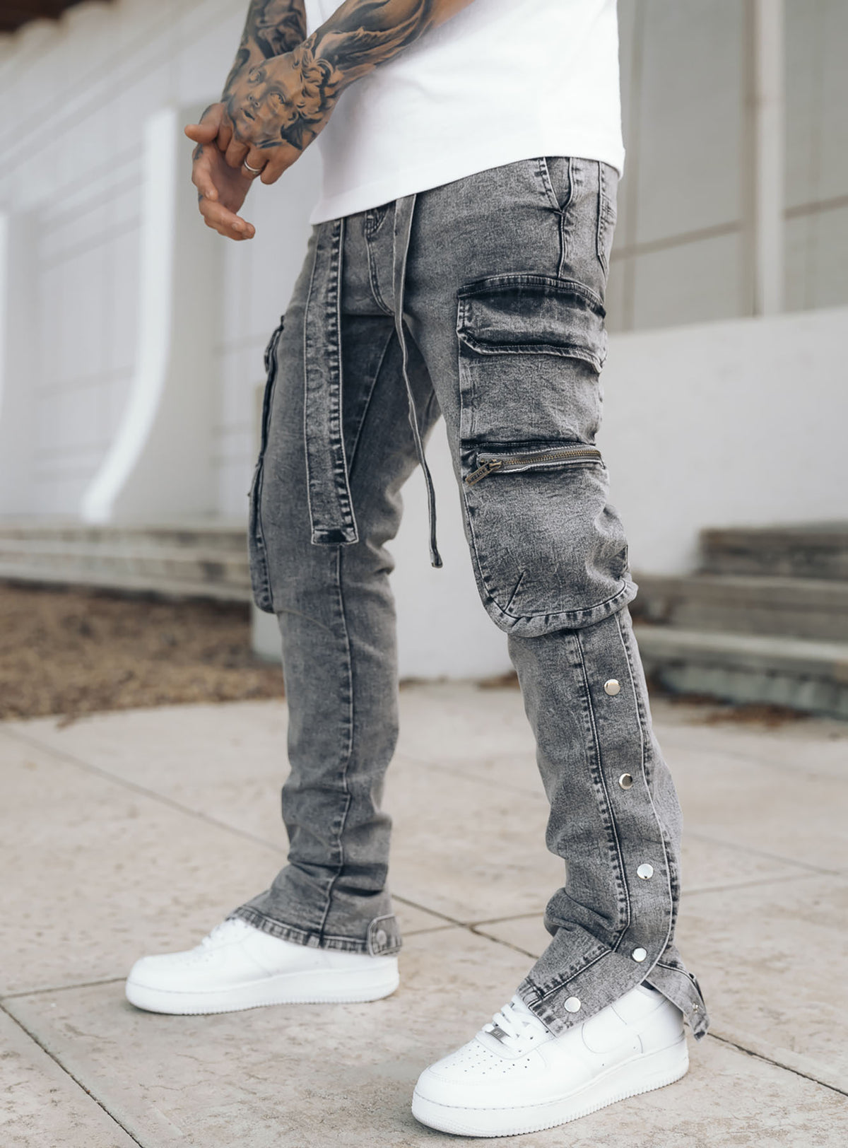 Snap Cargo Jeans in Grey | PRSTGE