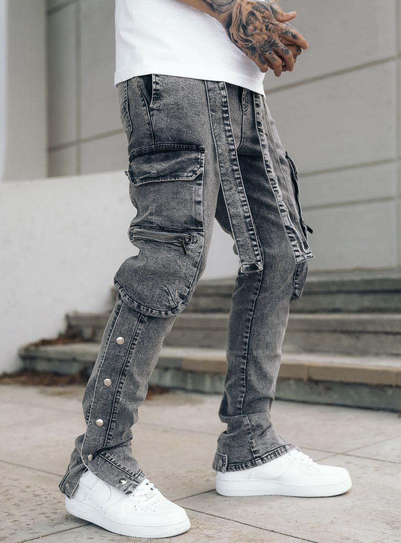 Snap Cargo Jeans in Grey