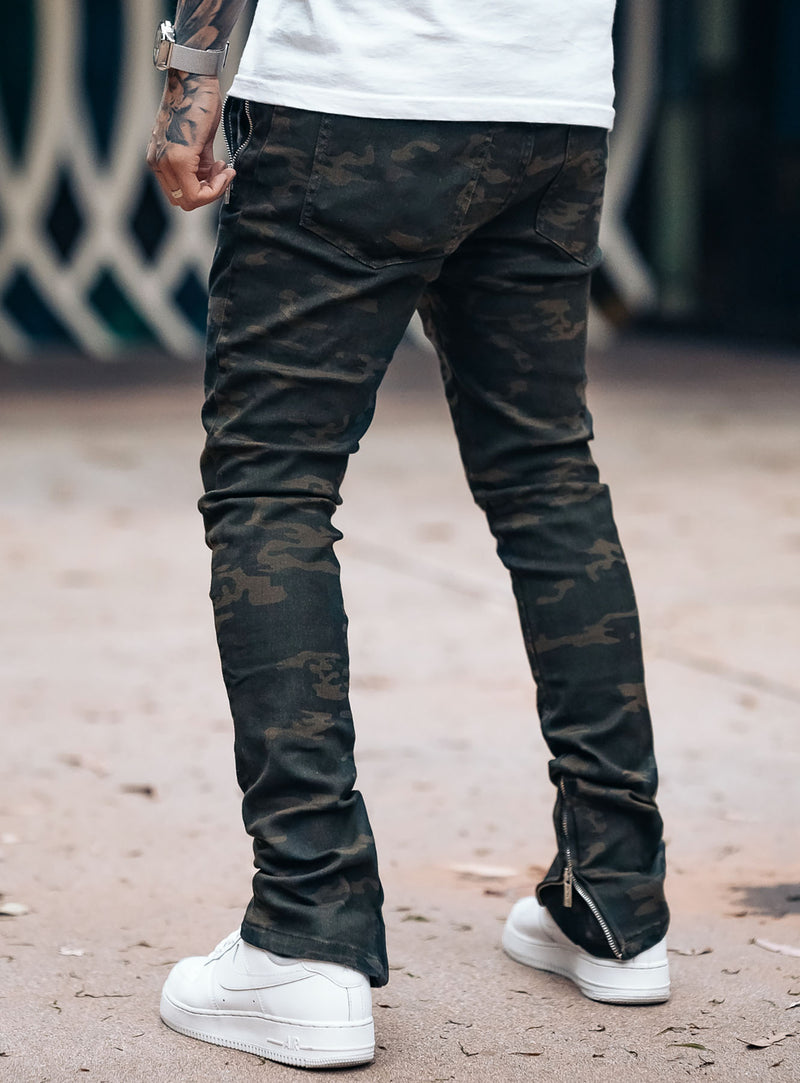 Stacked Track Jeans V1 in Camo | PRSTGE
