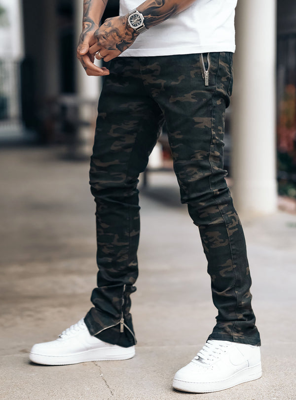 Stacked Track Jeans V1 in Camo