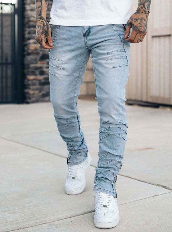 Wrinkled Track Jeans in Blue