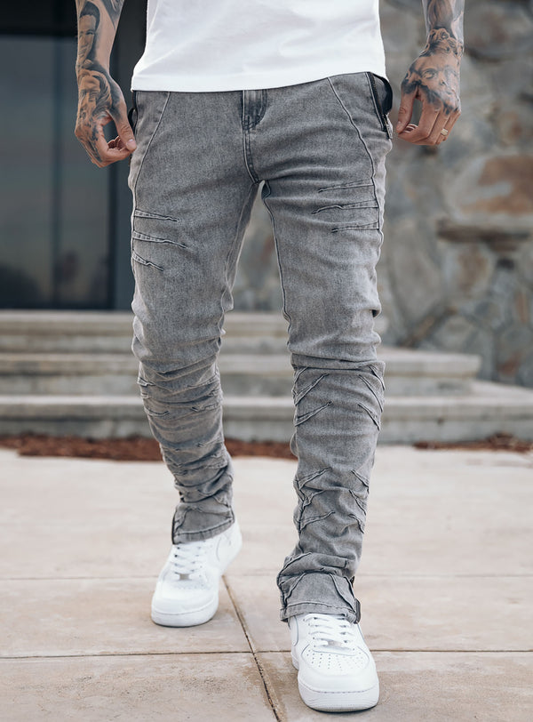 Wrinkled Track Jeans in Grey