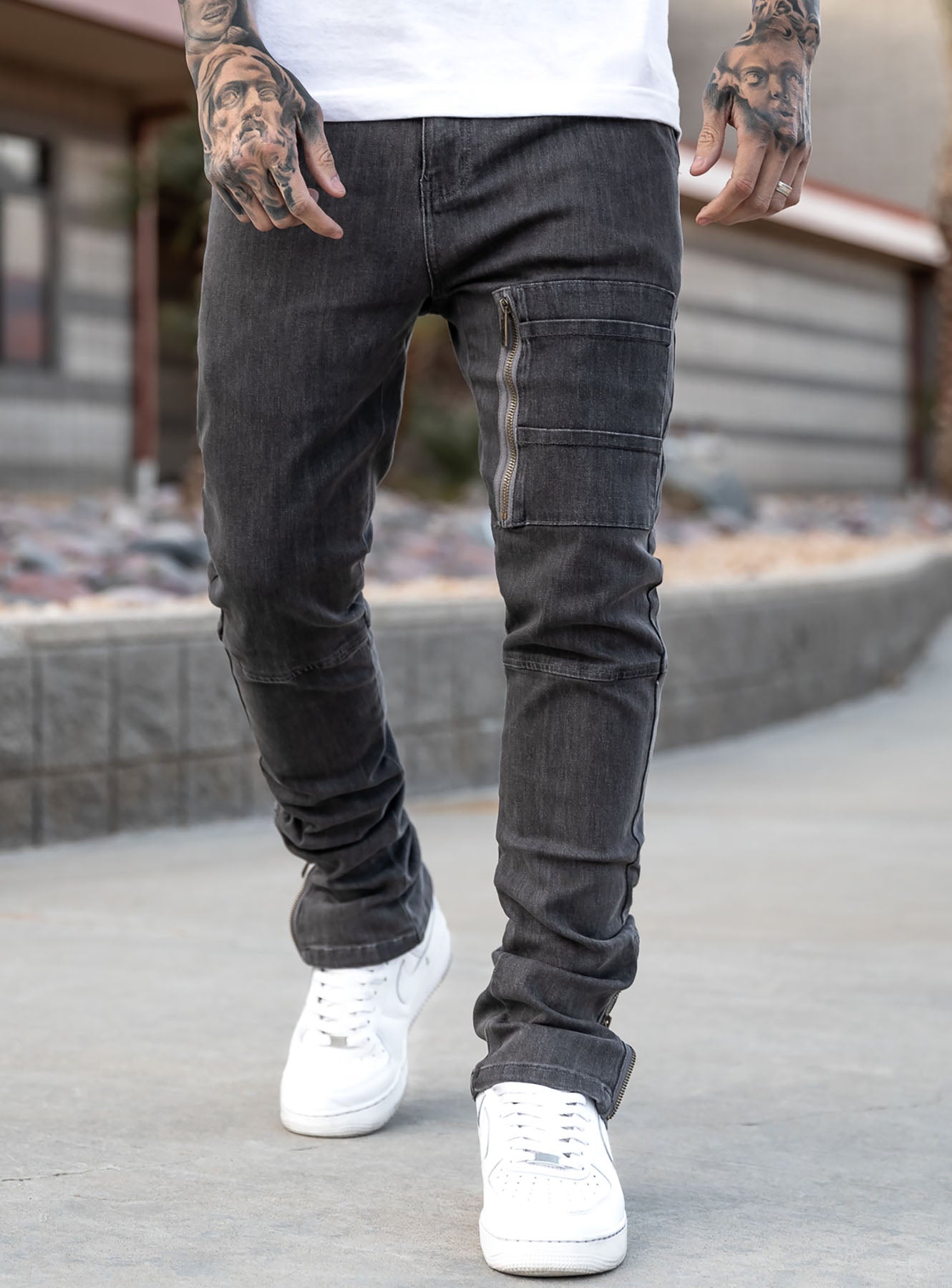 Stacked Track Jeans V3 in Grey | PRSTGE