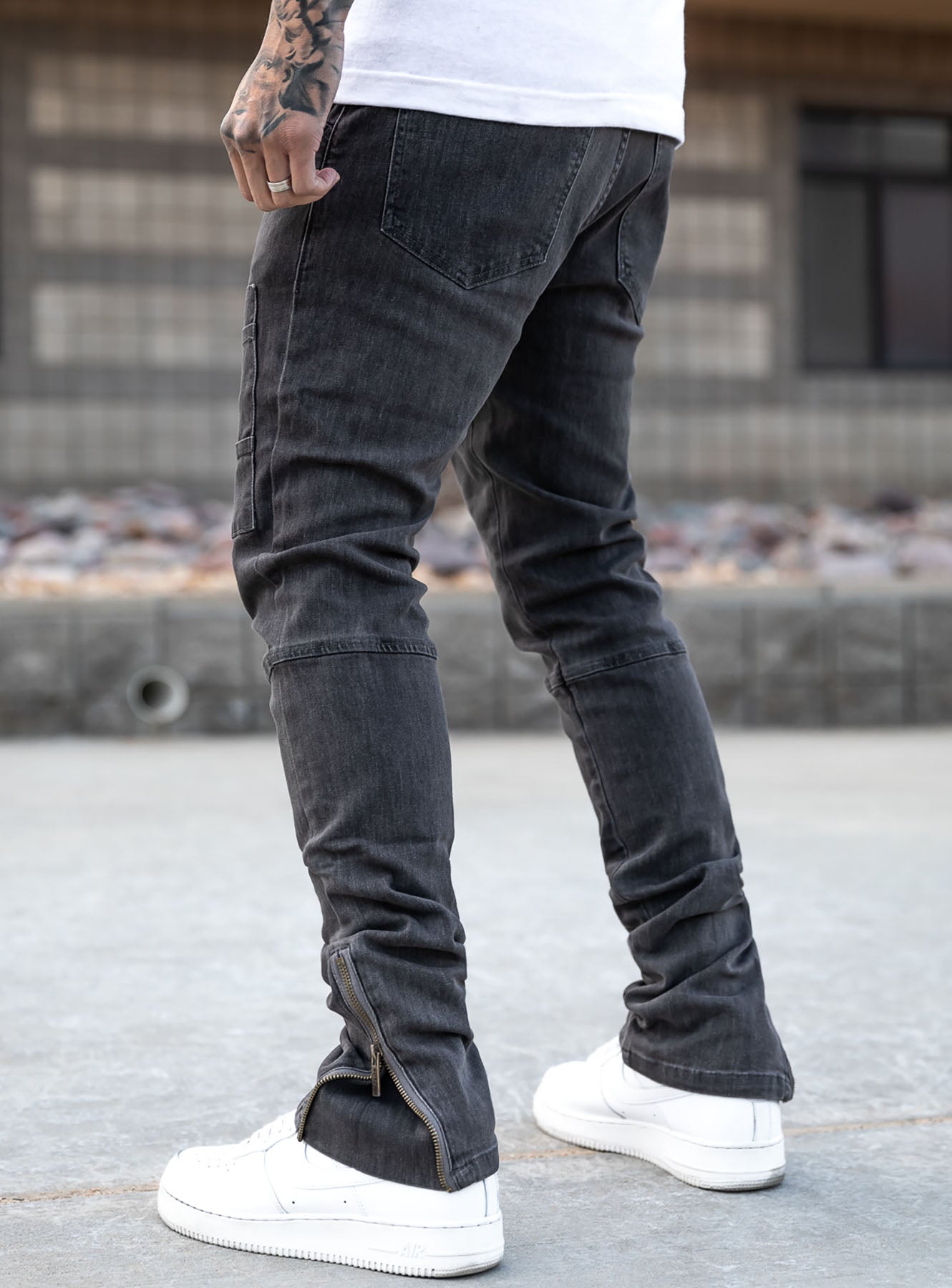Stacked Track Jeans V3 in Grey | PRSTGE