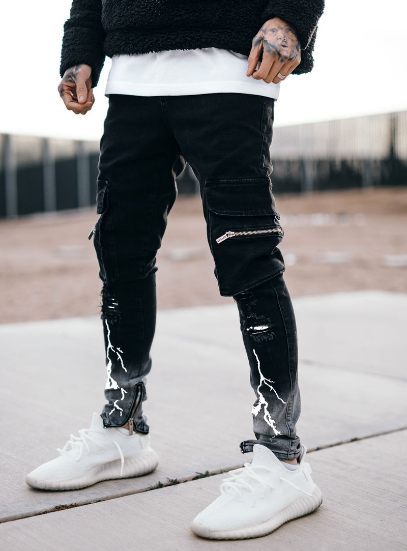 Reflective Thunder Cargo Jeans in Black