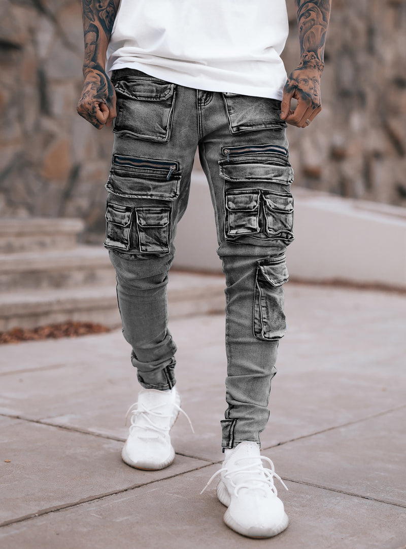 Mens grey cargo jeans Clearance