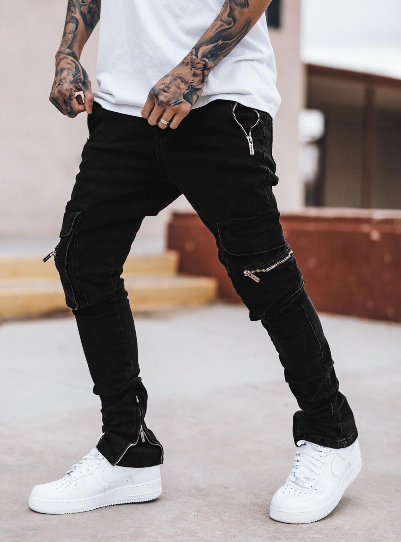 Utility Cargo Jeans V6 in Jet Black | PRSTGE