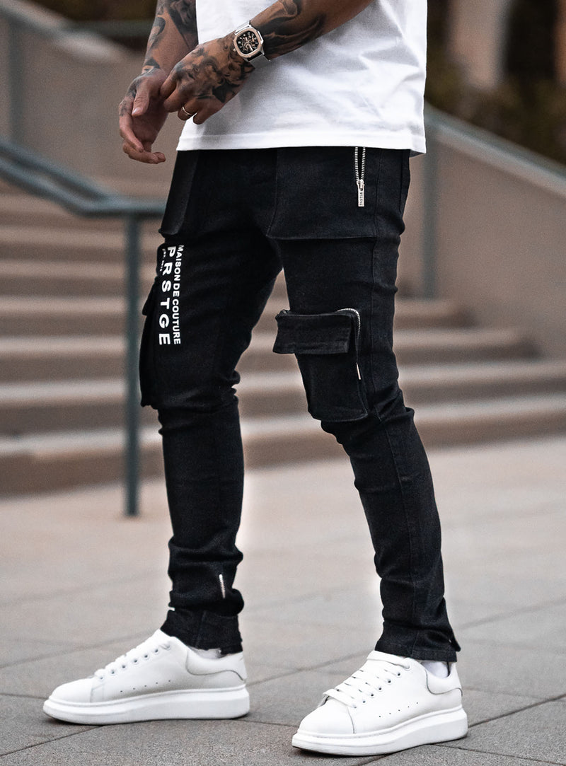Couture Cargo Jeans in Black