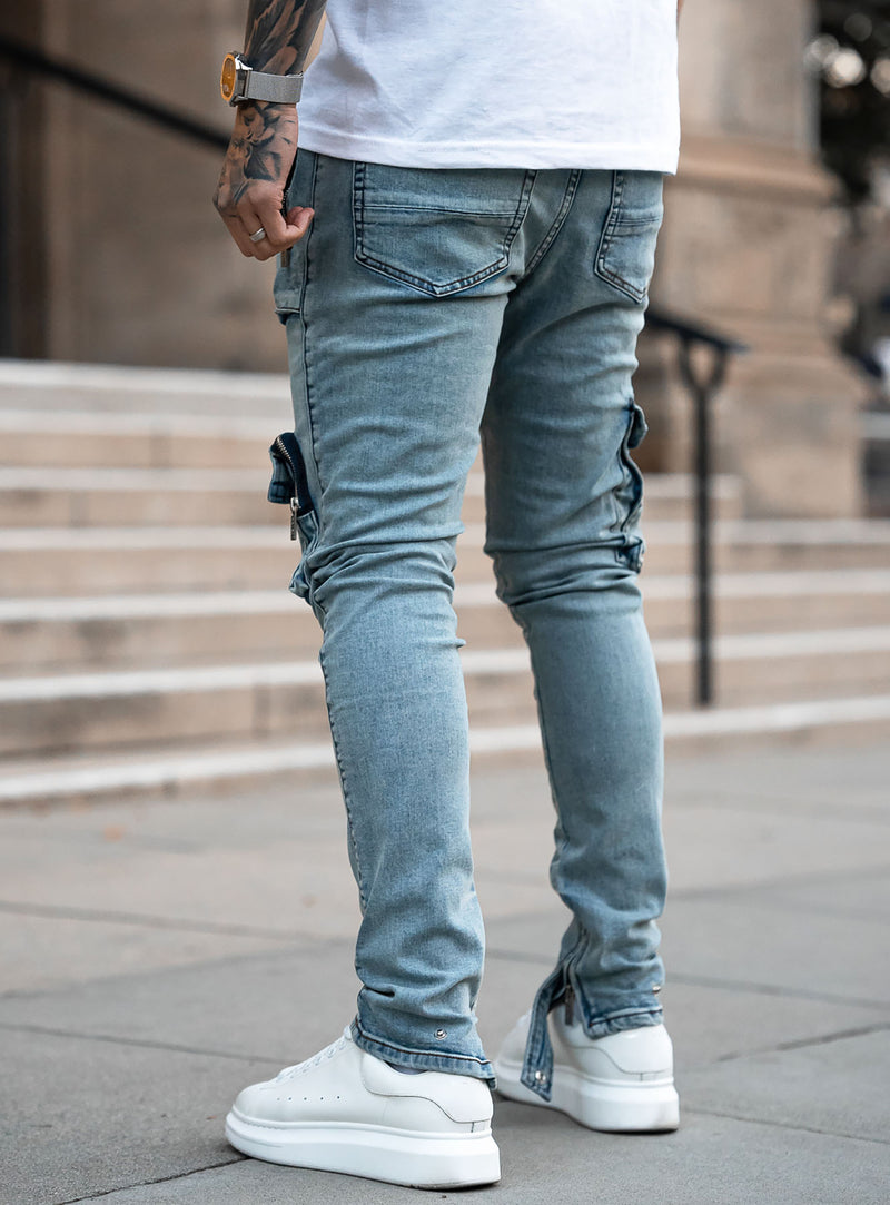 Couture Cargo Jeans in Blue