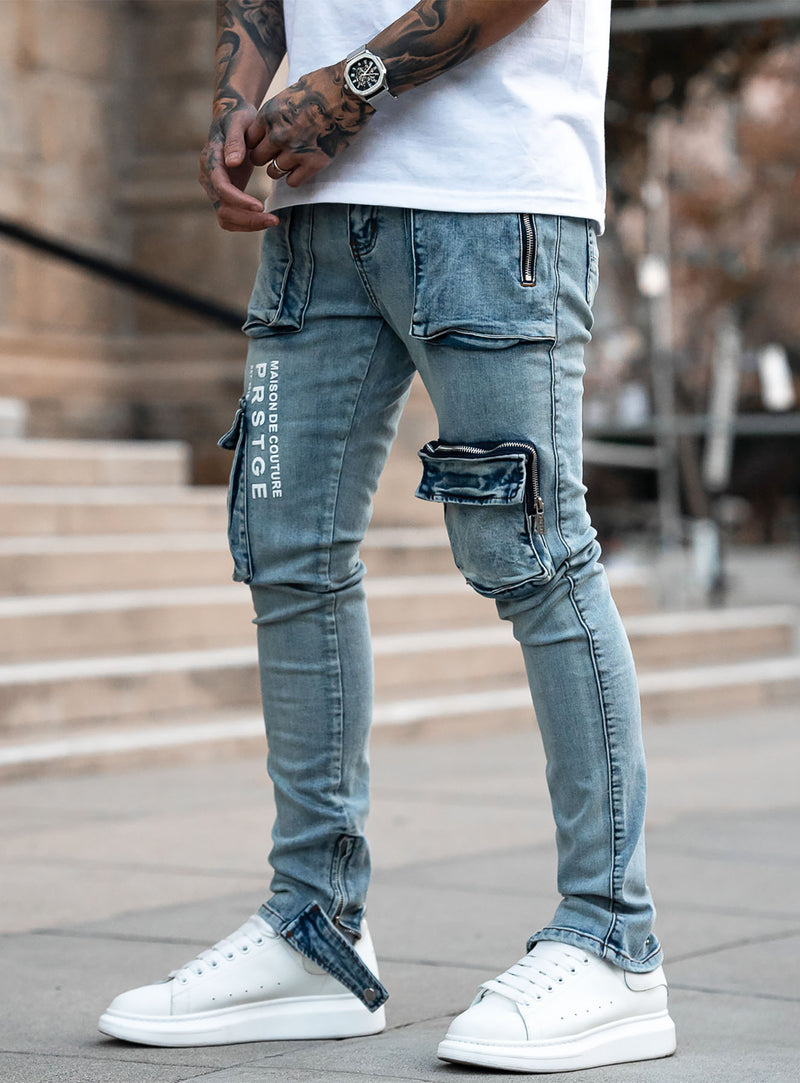 Couture Cargo Jeans in Blue
