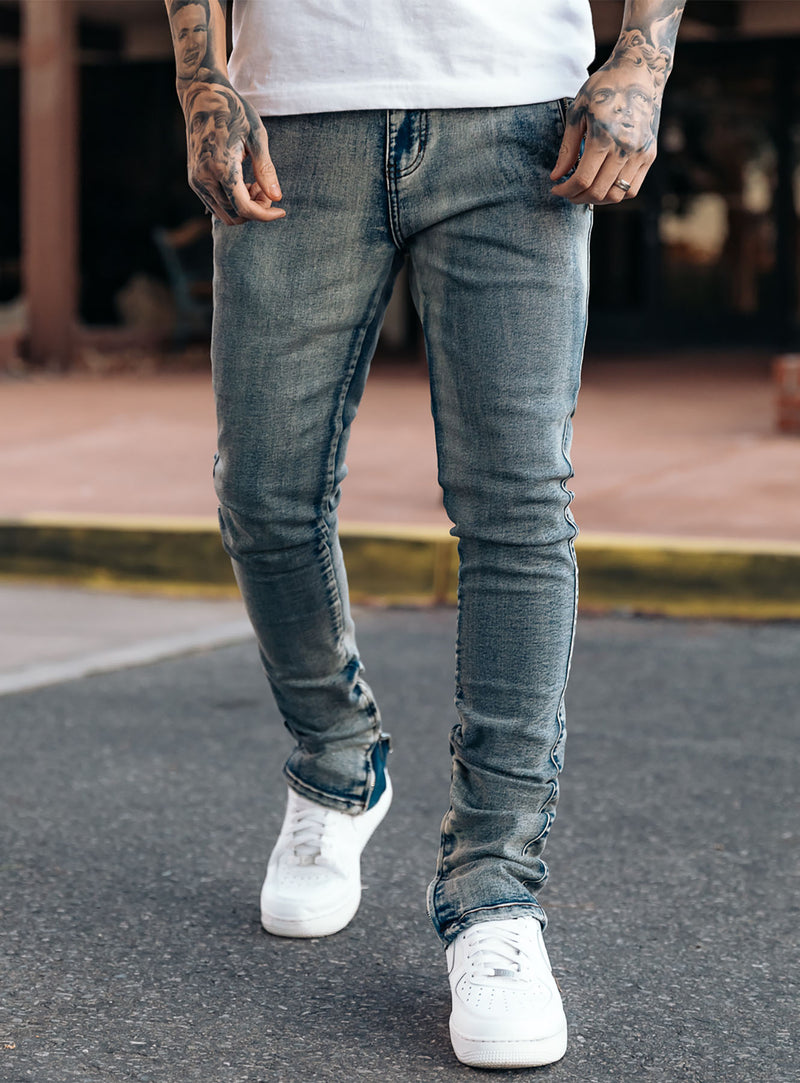 Stacked Track Jeans V1 in Desert Blue