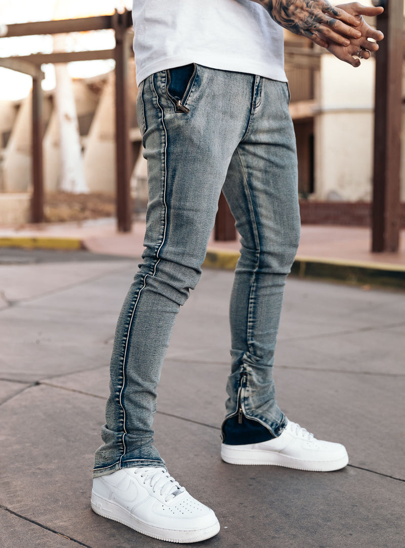 Stacked Track Jeans V1 in Desert Blue