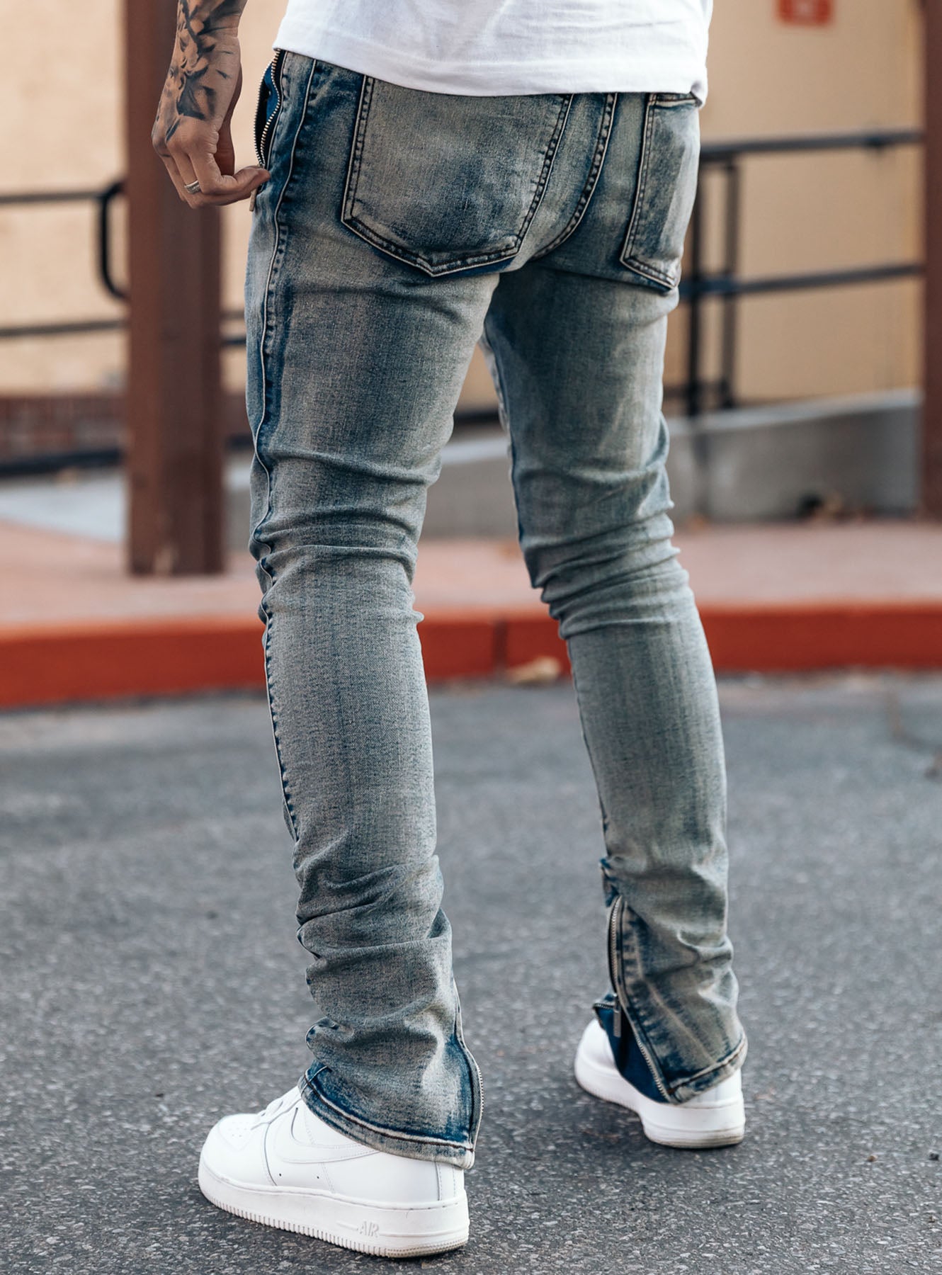 Stacked Track Jeans V1 in Desert Blue | PRSTGE