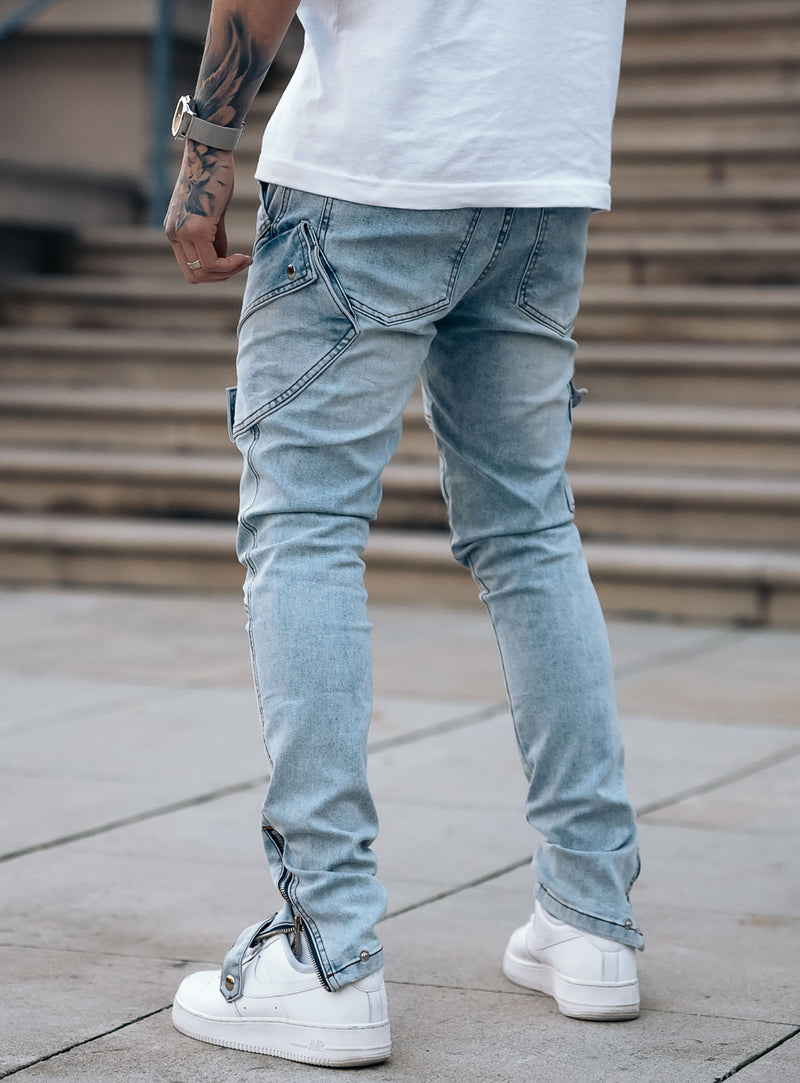 Constructed Cargo Jeans in Blue | PRSTGE