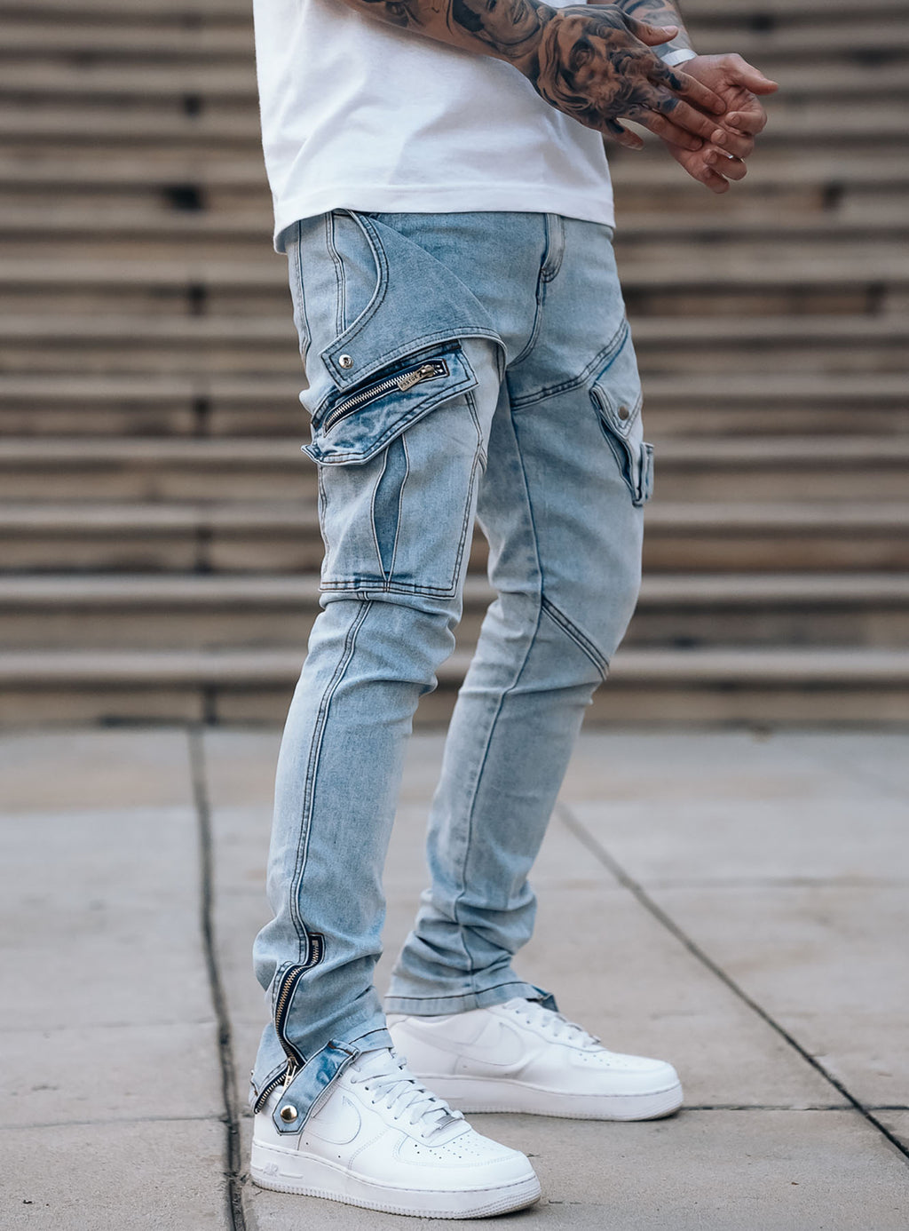 Constructed Cargo Jeans in Blue | PRSTGE