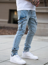 Constructed Cargo Jeans in Blue