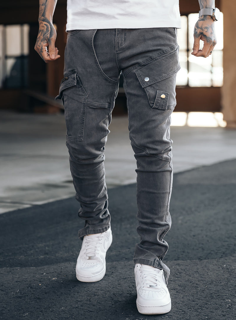 Constructed Cargo Jeans in Grey | PRSTGE