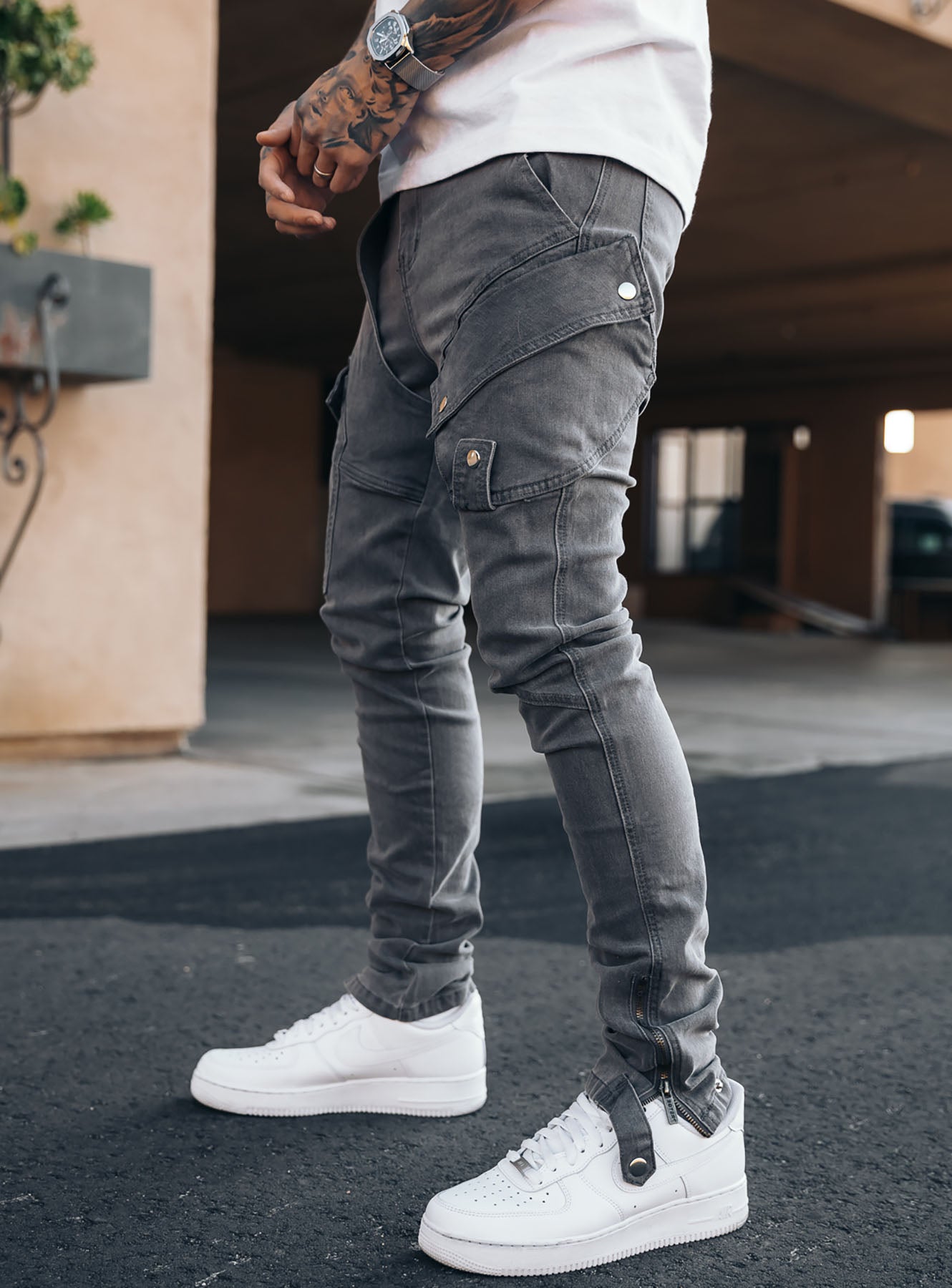 Constructed Cargo Jeans in Grey | PRSTGE