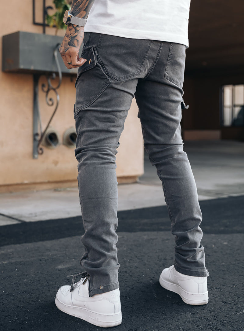 Constructed Cargo Jeans in Grey | PRSTGE