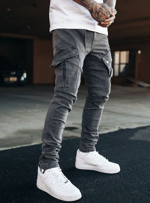 Constructed Cargo Jeans in Grey