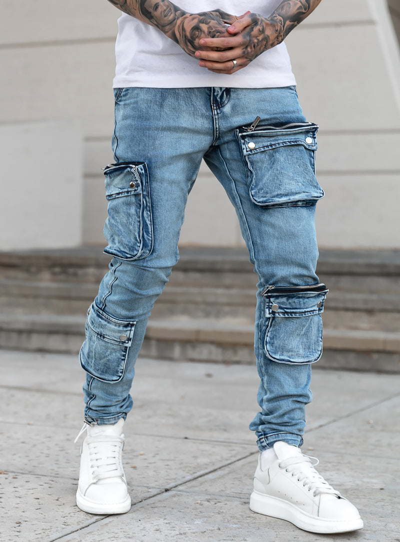 ''Never Out Of Pockets'' Cargo Jeans in Blue