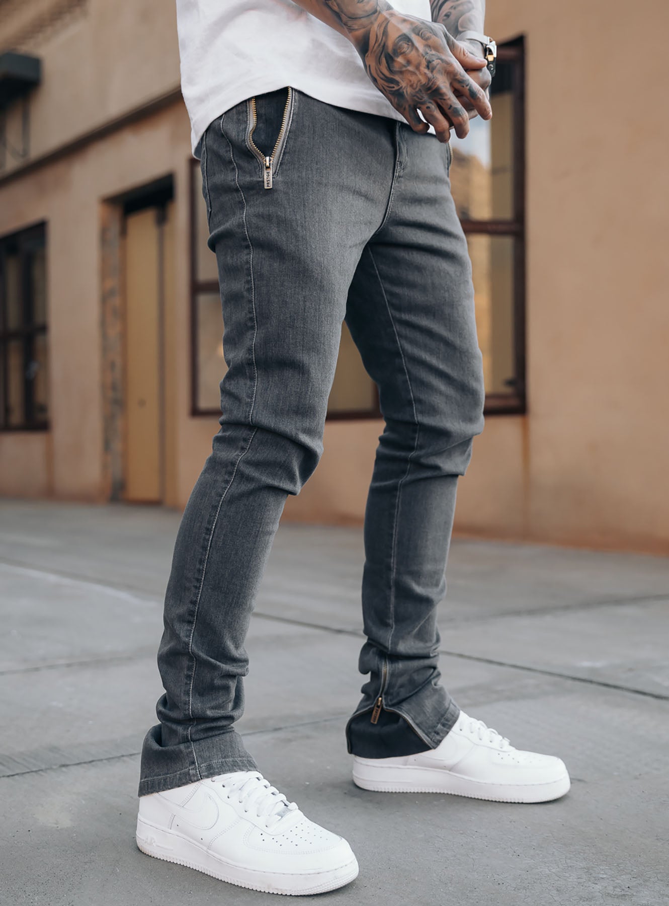 Stacked Track Jeans V1 in Grey | PRSTGE